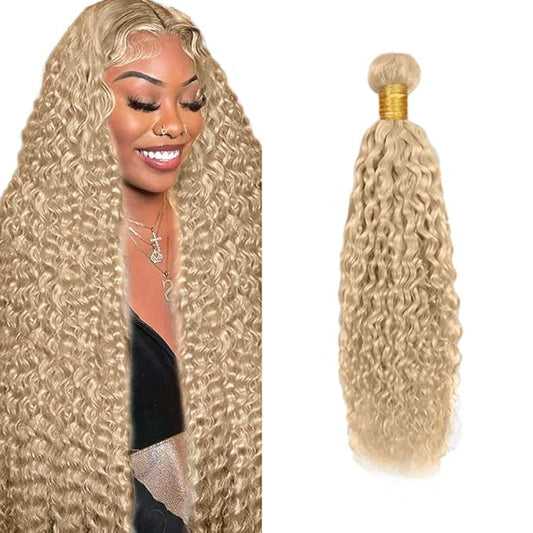 #22 Blonde Bundles Human Hair Water Wave Bundles 28 Inch Human Hair Weave 1 Bundle Unprocessed Brazilian Virgin Hair Ash Blonde Water Wave Human Hair Extensions 50 Grams/Bundle