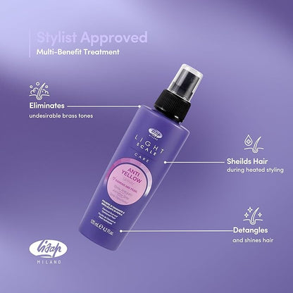 Lisap Hair Spray, Light Scale Hair Care Anti Yellow Spray & Heat Protectant Purple Toner for Blondes, Toning Blonde, White, Silver Hair & Highlights, Nourishing Hydrating for Brassy Tones, 4.23 fl oz