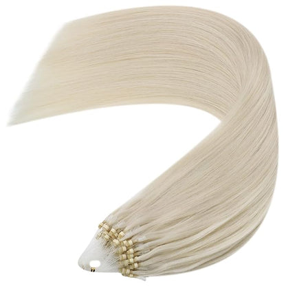YoungSee Microbead Hair Extensions Blonde 14In Microlink Hair Extensions Human Hair Platinum Blonde 50g 50s Micro Ring Hair Extensions Blonde for Short Hair Beaded Hair Extensions Silky Straight