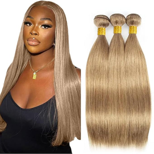 #22 Blonde Bundles Human Hair Straight Bundles 16 18 20 Inch Human Hair Weave 3 Bundle Unprocessed Brazilian Virgin Hair Ash Blonde Straight Human Hair Extensions 50 Grams/Bundle