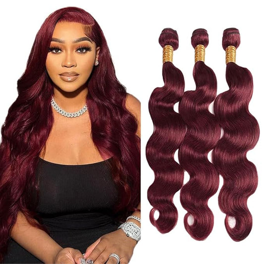 Burgundy Body Wave Human Hair Bundles 12 14 16 Inch Color 99J Body Wave Human Hair Bundles Dark Burgundy Hair Bundles Double Weft Unprocessed Brazilian Virgin Hair Extensions Silky and Soft