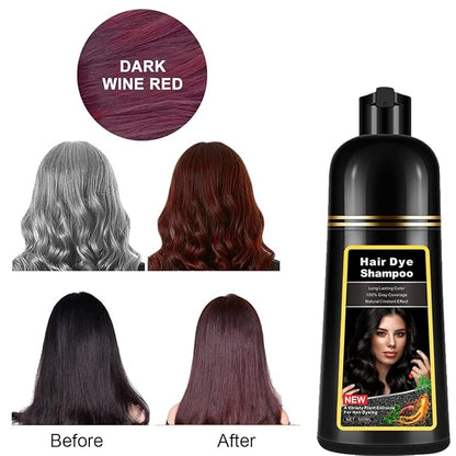 Natural Wine Red Hair Dye Shampoo,Magic Hair Dye Shampoo,Colors Hair in 15 Minutes,Long Lasting,500 Ml–3-In-1 Hair Color