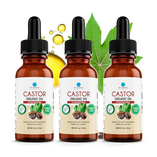 Dr. Robaina Organic Castor Oil – Cold-Pressed for Hair Growth, Eyelash & Eyebrow Care, Skin Hydration & Nail Strength – Pure Vegan Moisturizer – Made in USA, 4 oz