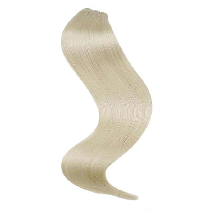 Full Shine Sew In Hair Extensions Weft Hair Extensions Human Hair Remy Hair Sew In Extensions Color White Blonde Human Hair Bundles 12 Inch 80G Machine Tied Weft Human Hair