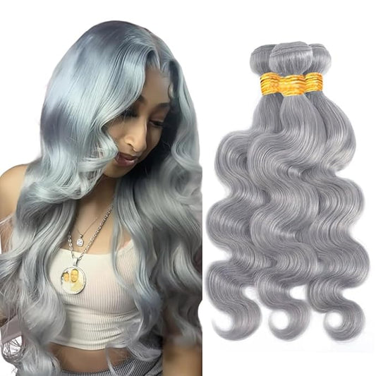 Grey Bundles Human Hair Light Grey Body Wave Bundle Silver Human Hair 3 Bundles 24 26 28 Inch Niegmeag Peruvian Virgin Remy Pure Grey Bundle 300g