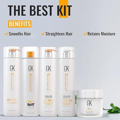 GK HAIR Global Keratin The Best Kit (33.8 Fl Oz/1000ml) Smoothing Keratin Hair Treatment Professional Brazilian Complex Blowout Straightening For Silky Smooth & Frizz Free Hair