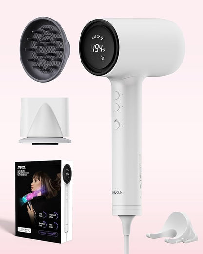 Professional Hair Dryer with Diffuser (Mera ProMax Ionic-X) - Fast Drying, Anti-Static Blowdryer Full Tool Set for Women & Stylists, 1-Button Cooling Mode, cUL Certified, Self-Cleaning, LED Screen