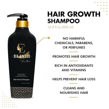 Elixir by Coco March Hair Growth Shampoo - Strengthening Plant-Based - Chemical-Free for Men and Women - Natural Hair Loss Formula for Thicker Fuller Hair - 16.9 fl oz