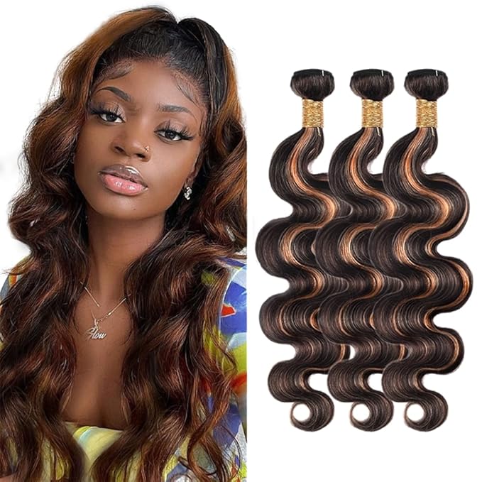Highlight Human Hair Bundles P1B30 Body Wave Bundles 2 Tone Black and Light Brown Bundle 16 18 20 Inch Niegmeag Hair Brazilian Unprocessed Virgin Remy Hair Extensions