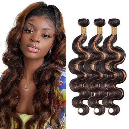 Highlight Human Hair Bundles P1B30 Body Wave Bundles 2 Tone Black and Light Brown Bundle 16 18 20 Inch Niegmeag Hair Brazilian Unprocessed Virgin Remy Hair Extensions
