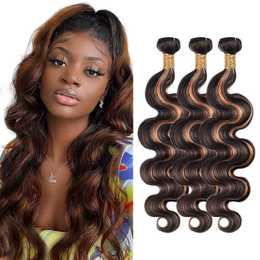 Highlight Human Hair Bundles P1B30 Body Wave Bundles 2 Tone Black and Light Brown Bundle 16 18 20 Inch Niegmeag Hair Brazilian Unprocessed Virgin Remy Hair Extensions