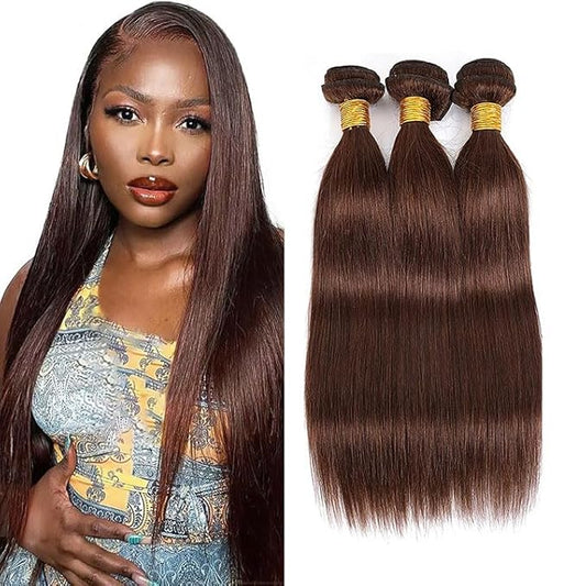 #4 Brown Bundles Human Hair Straight Bundles 18 20 22 Inch Human Hair Weave 3 Bundle Unprocessed Brazilian Virgin Hair Chocolate Straight Human Hair Extensions 50 Grams/Bundle