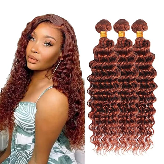 24 26 28 Inch Color 33 Bundles Haman Hair Copper Red Deep Wave Bundles Huxowax Virgin Soft And Silky Remy Hair Extensions Auburn Deep Wave Bundle 300g