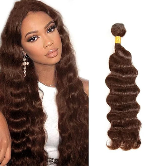 Color 4 Deep Wave Bundles Chocolate Brown Human Hair Bundles Niegmeag Single Bundle 20 Inch Brazilian Unprocessed Virgin Remy Hair Extensions For Woman