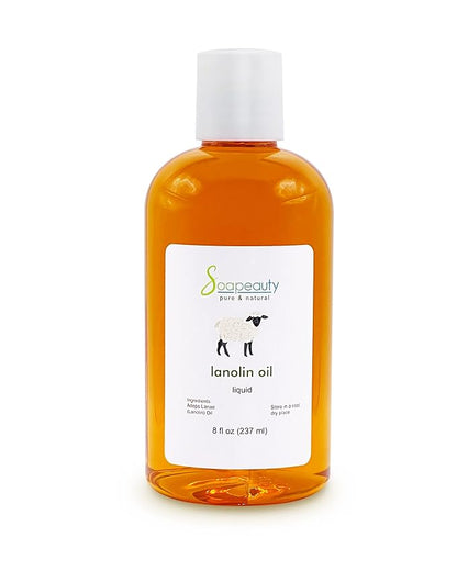 LANOLIN OIL Cold Pressed Unrefined | 100% Natural Available in Bulk | Carrier for Essential Oils, Face, Skin, Hair Moisturizer, Soap Making | (8 OZ)