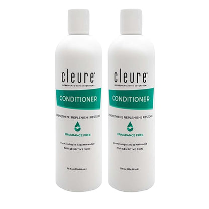 Cleure Hydrating Fragrance Free Conditioner - Hypoallergenic, SLS Free & Paraben Free - Unscented (12 Fl Oz, Pack of 2)