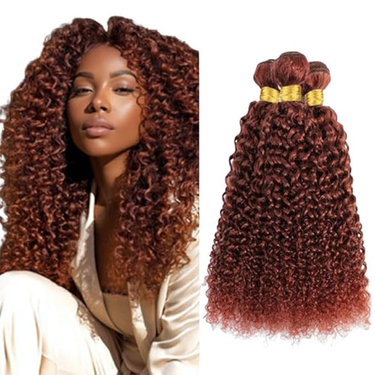 Copper Kinky Curly Bundles Color 33 Human Hair Curly Bundles Weave Extensions Brazilian Human Hair Soft and Silky for Women 16 18 20 Inch
