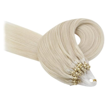YoungSee Microbead Hair Extensions Blonde 14In Microlink Hair Extensions Human Hair Platinum Blonde 50g 50s Micro Ring Hair Extensions Blonde for Short Hair Beaded Hair Extensions Silky Straight