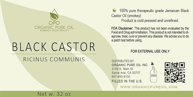 Black Castor Oil of Jamaica - 32 oz - Pure, Unrefined, Cold Pressed, Smoky scent, Non-GMO, Free of any Chemicals, Fillers, & Additives - Virgin Oil for Skin, Hair, Nails, Body, Arms, Legs & More