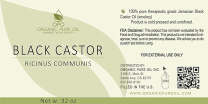 Black Castor Oil of Jamaica - 32 oz - Pure, Unrefined, Cold Pressed, Smoky scent, Non-GMO, Free of any Chemicals, Fillers, & Additives - Virgin Oil for Skin, Hair, Nails, Body, Arms, Legs & More