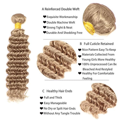 26 28 30 Inch Ash Blonde Bundles Color #22 Deep Wave Bundles Blonde Deep Wave Bundle Peruvian Virgin Remy Grey Blonde Human Hair Bundle
