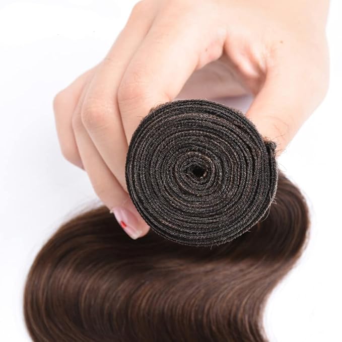 Chocolate Brown Bundles Human Hair Color 4 Body Wave Bundles Niegmeag Virgin Soft and Skily Remy Hair 1 Bundle 16 Inch Double Weft Real Brown Bundle Hair Weave