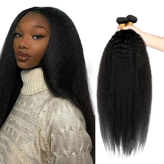 Natural Color Yaki Straight Human Hair Bundles Grade 8A Brazilian Virgin Hair Extensions Kinky Straight Human Hair 3 Bundles 30 30 30 Inch Yaki Bundles Color 1B Kinky Straight Bundles