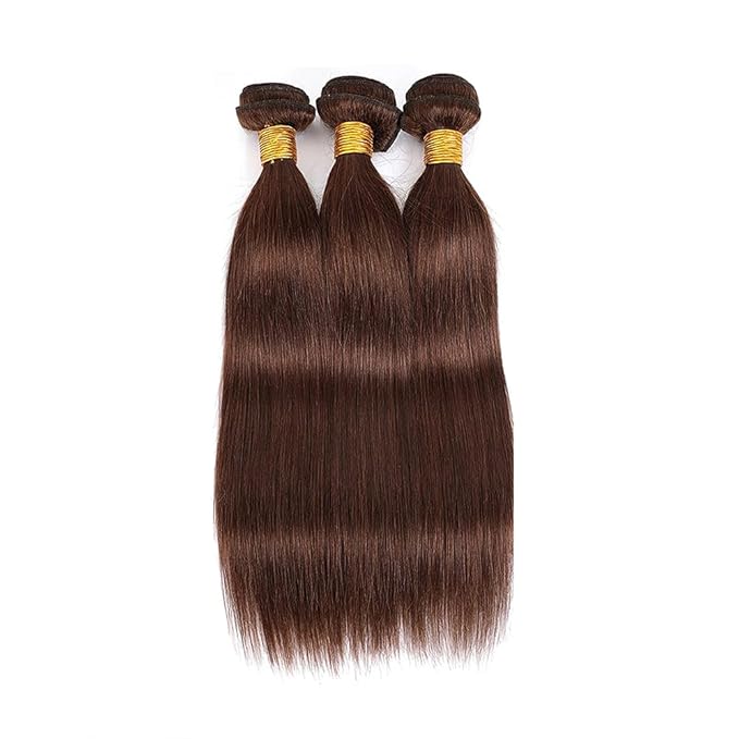 Brown Human Hair Bundles Dark Brown Straight Bundles 16 18 20 Inch Niegmeag Double Weft Color 4 Bundle Peruvian Virgin Remy Hair Extensions 150g
