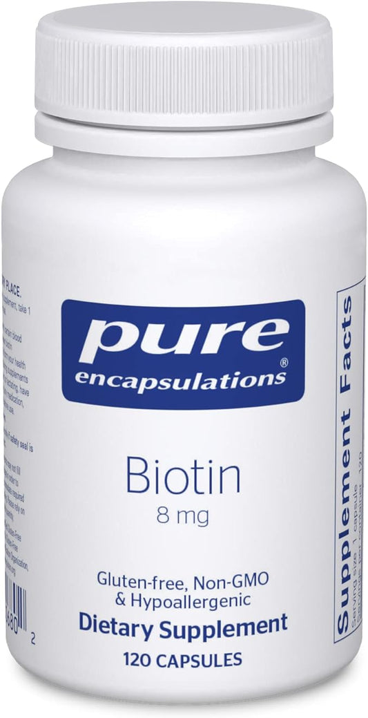Pure Encapsulations Biotin 8 mg - B Vitamin Supplement to Aid Stress Relief, Hair, Skin & Nail Strengthening, Metabolism, Carbohydrate Support & Nervous System* - with Premium Biotin - 120 Capsules