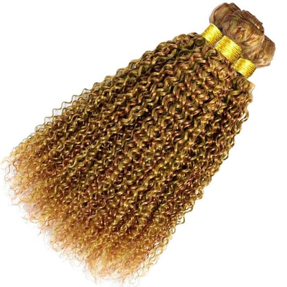 P2730 Curly Wave Bundles: Human Hair Honey Blonde, 16 Inch Unprocessed, Silky Soft Remy Hair Extensions