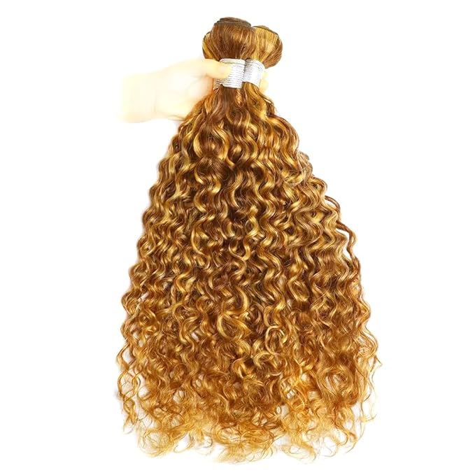P2730 Curly Wave Bundles: Human Hair Honey Blonde, 16 Inch Unprocessed, Silky Soft Remy Hair Extensions