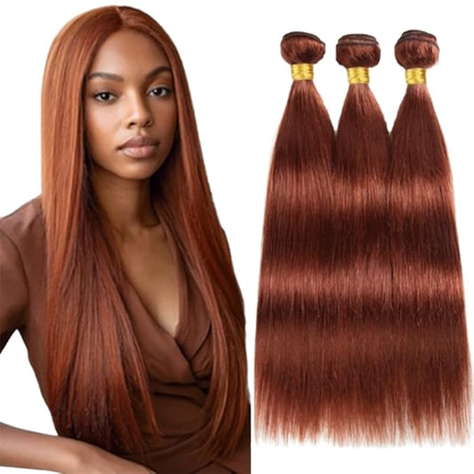 Color 33 Human Hair Straight Bundles Copper Straight Bundles 8a Grade Weave Extensions Brazilian Soft and Silky for Black Women 26 28 30 Inch