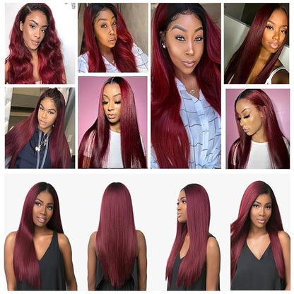 Burgundy Human Hair Burgundy Straight Bundles Brazilian Human Hair Weave Double Weft 1b99j Bundles Silky and Soft Brazilian Remy Hair Extensions 26 26 26 inch