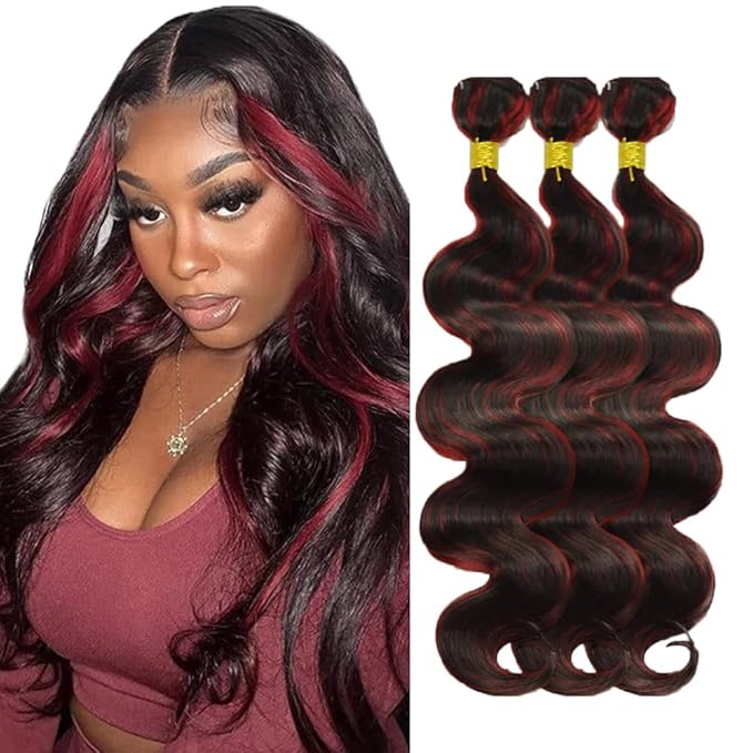 99j Human Hair Bundles P1B99j Body Wave Bundles 2 Tone Black and Burgundy Hair Weave 24 26 28 Inch Peruvian Unprocessed Virgin Remy Hair Extensions