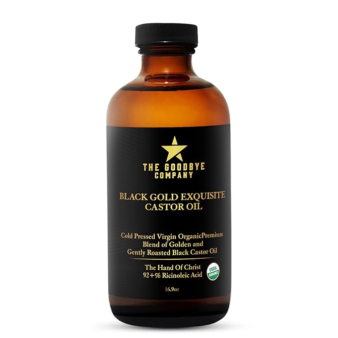 The Goodbye Company Black & Gold Castor Oil Blend – USDA Organic, Cold-Pressed & Unrefined – Pure Hexane-Free Oil for Hair, Skin, Body, Eyelashes & Eyebrows