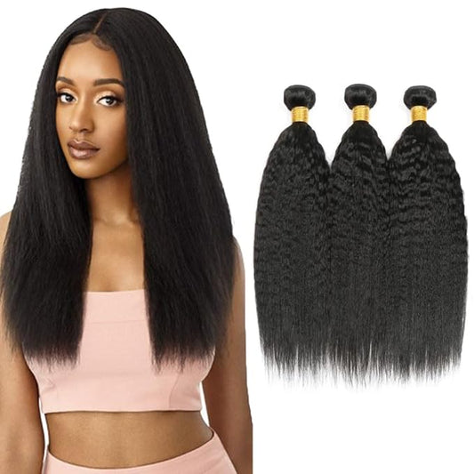 #1B Human Hair Bundles Yaki Straight Bundles 32 32 32 Inch Unprocessed Brazilian Virgin Hair Weave 3 Bundles 50 Grams Per Bundle Natural Color Bundle Human Hair Extensions