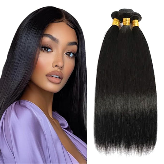 #1B Human Hair Bundles Straight Bundles 16 16 16 Inch Unprocessed Brazilian Virgin Hair Weave 3 Bundles 50 Grams Per Bundle Natural Color Bundle Human Hair Extensions