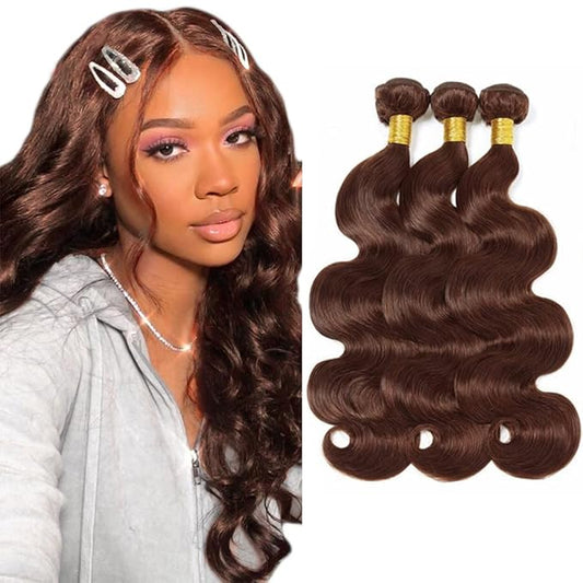 #4 Brown Bundles Human Hair Body Wave Bundles 16 18 20 Inch Human Hair Weave 3 Bundle Unprocessed Brazilian Virgin Hair Dark Brown Body Wave Human Hair Extensions 50 Grams/Bundle