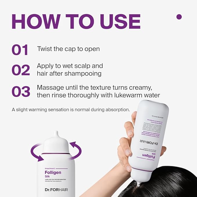 DR.FORHAIR Folligen Silk Treatment 10.14 fl oz 300 ml for Thinning Hair Dry Damaged Cuticles Growth Care Silicone Free