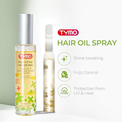 TYMO Argan Hair Oil Spray - Hydrating Veganic Natural 6 Blend Oil for Frizzy & Dry Hair, Organic Pure Formula, Daily Use for Hair, Smooth Damaged Ends, Olive Oil Infused, Add Shine