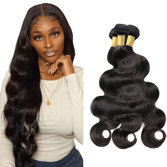 Human Hair Bundles Color #1B Body Wave Human Hair Bundle Grade 8A Peruvian Virgin Hair 3 Bundles 24 26 28 Inch Natural Black Body Wave Hair Weave