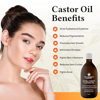 The Goodbye Company Organic Castor Oil – 100% Pure Extra Virgin, Cold-Pressed & Unrefined – Hexane-Free – Nourishing Oil for Healthy Skin, Hair Growth & Eyelashes (250mL)
