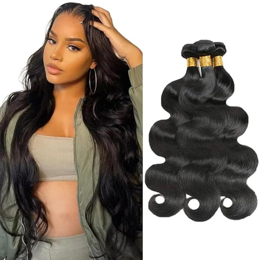 30 30 30 Inch Human Hair Bundles Color 1B Body Wave Bundles Niegmeag Virgin Remy Hair Extensions Double Weft Natural Black Body Wave Bundle Hair Weave