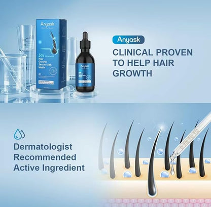 Anyash 5% Minoxidil Hair Growth Oil For Men and Women, Biotin Infused Serum For Hair Regrowth and Thinning, Natural Treatment for Thicker, Longer, Fuller, Healthier Hair, 60ml