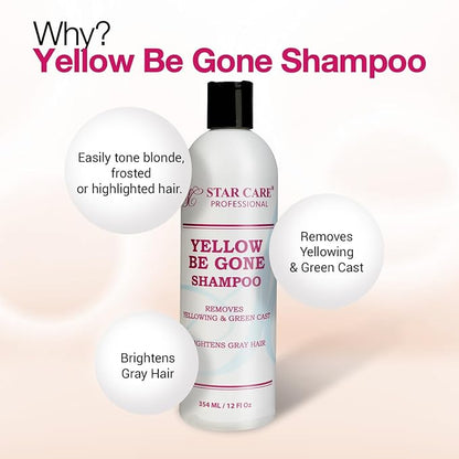 Yellow Be Gone Shampoo 4oz/118ml (2 Pack) Clarifying Brassiness Neutralizer for Bleached, Blonde, Gray & Highlighted Hair, Restores Shine & Cool Tones, Purple Toning Formula