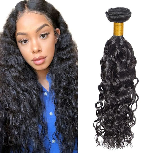 #1B Human Hair Bundles Water Wave Bundles 30 Inch Unprocessed Brazilian Virgin Hair Weave 1 Bundle 50 Grams Per Bundle Natural Color Bundle Human Hair Extensions