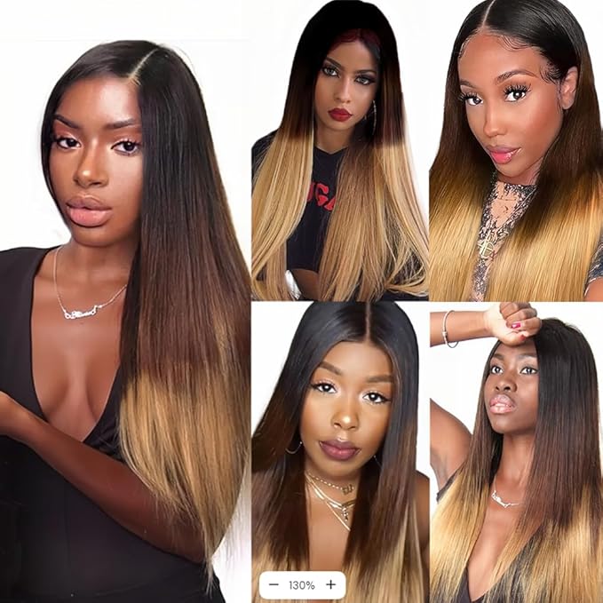T1B4/27 Human Hair Bundles Ombre Blonde Straight Bundles 18 20 22 Inch 3 Tone Brown And Honey Blonde Straight Bundle Double Weft Hair Weave