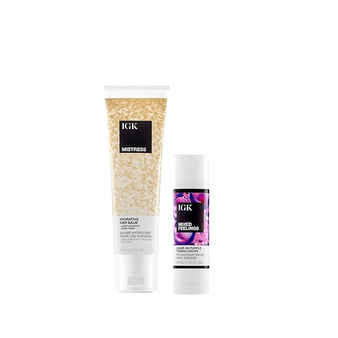 IGK Mistress Hydrating Hair Balm + Mixed Feelings Leave-In Blonde Toning Drops | Tone Brassy Hair, Nourish, + Fight Frizz | 5 oz + 1 oz