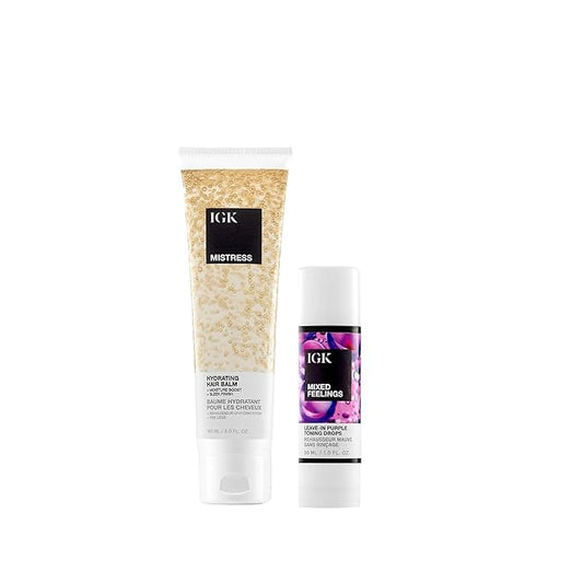 IGK Mistress Hydrating Hair Balm + Mixed Feelings Leave-In Blonde Toning Drops | Tone Brassy Hair, Nourish, + Fight Frizz | 5 oz + 1 oz