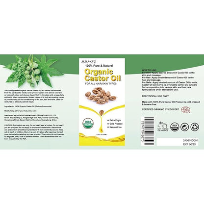 Organic Castor Oil (8.45oz Glass bottle) USDA Certified 100% Pure Natural, Cold Pressed, Hexane Free. Castor Oil for Hair Growth, Thicker Lashes & Fuller Brows